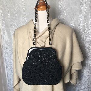 Vintage Black Woven style shoulder bag, made in Italy,  Handmade  small